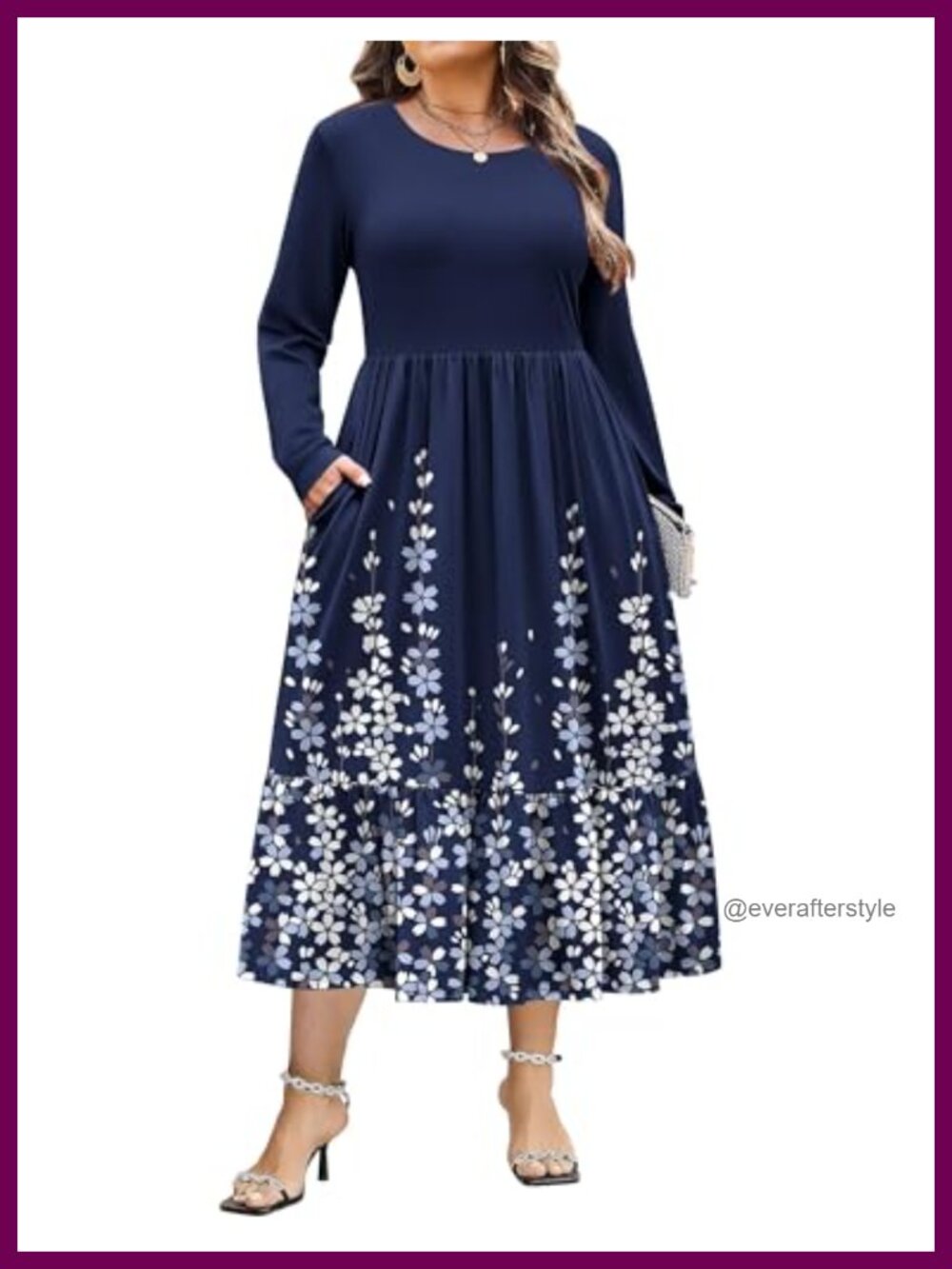 Plus Size Long Sleeve Maxi Dress with Pockets Casual Flowy Tiered